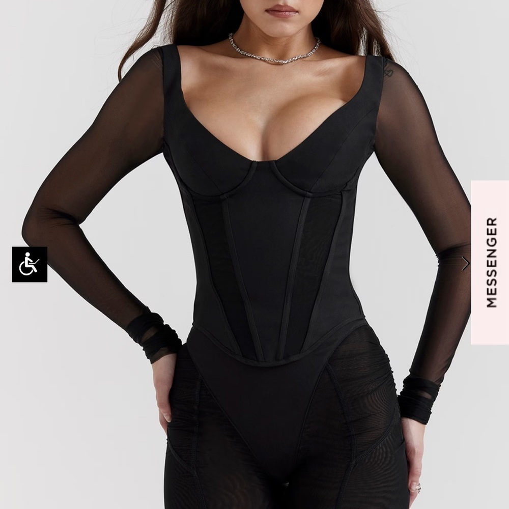 Black Mesh Long Sleeve Bodysuit
